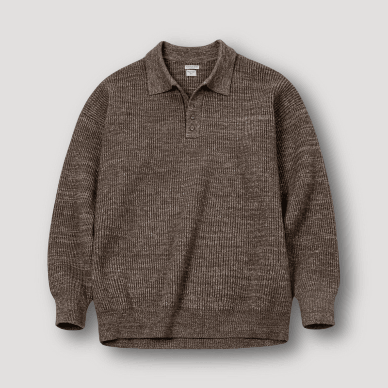 Old Money Style Men Strikket Polo Sweater Coffee