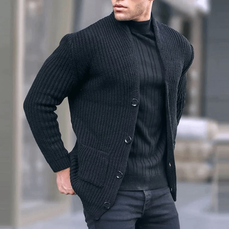 Muskelspasform Ribbet Strik Cardigan Med Knapper