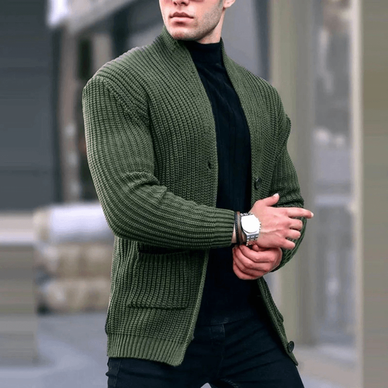 Muskelspasform Ribbet Strik Cardigan Med Knapper