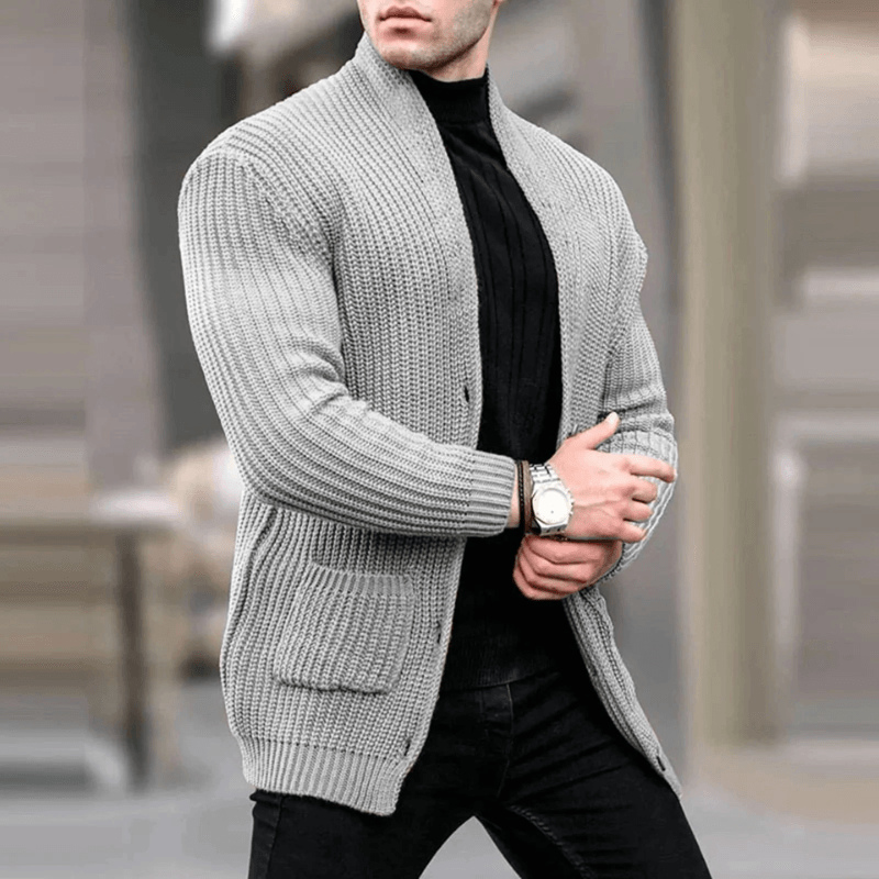 Muskelspasform Ribbet Strik Cardigan Med Knapper