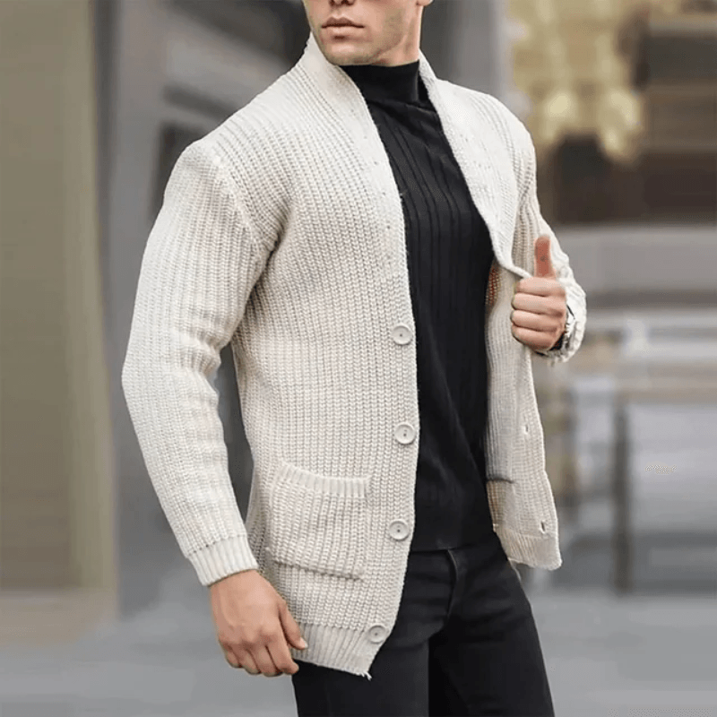 Muskelspasform Ribbet Strik Cardigan Med Knapper