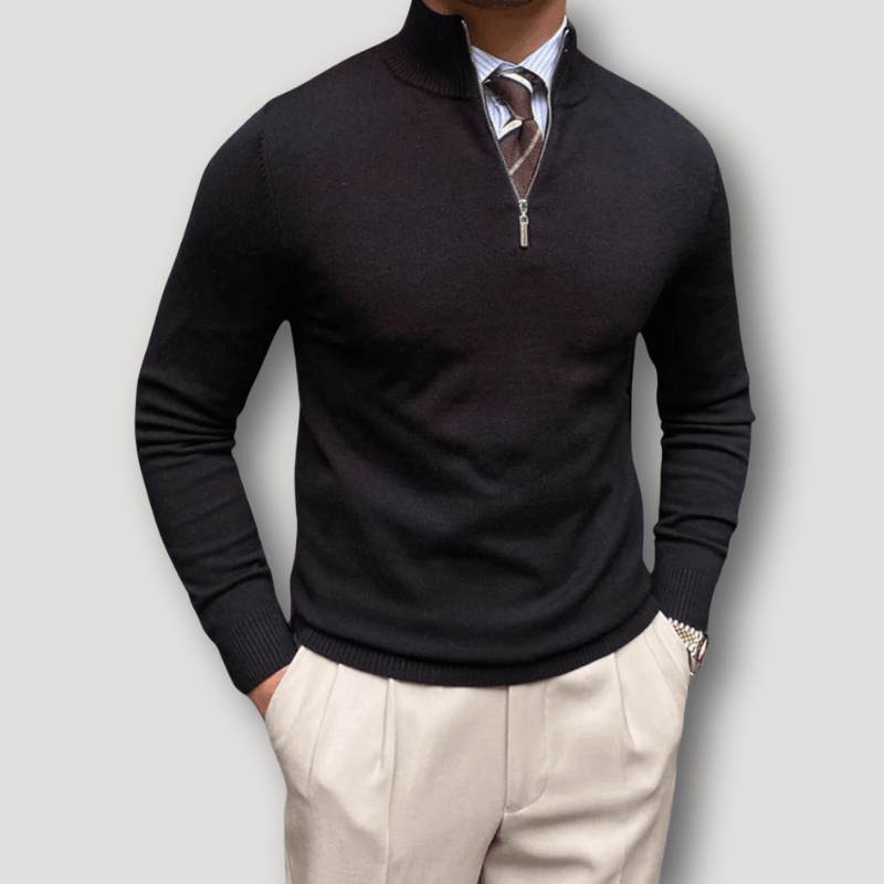 Smal Pasform Høj Krave Strikket Sweater, Old Money Style Men